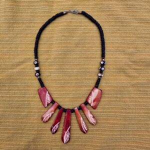 Ethnic Tribal Beaded Charm Necklace 17"